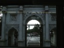 Marble Arch, up close and personal from the top-level of the 
double-decker bus.  Taken on October 28, 2010. Artificially 
brightened.
